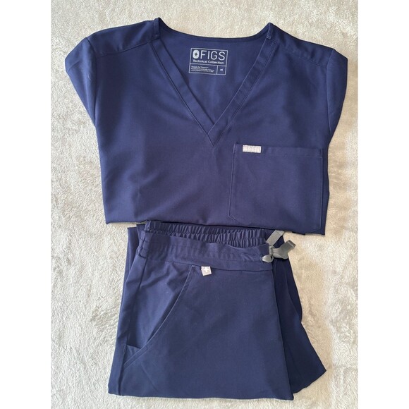 FIGS Scrub Set Top M + Pants M Navy | Technical Collection Medical Uniform Set - Picture 2 of 9